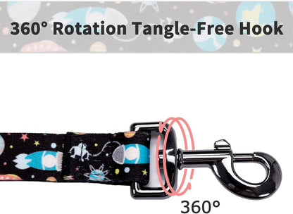 Dog Collar and Leash Set for Daily Outdoor Walking Running Training, Space Design for Small Boys Girls Dogs Cats Pets, S-Up to 20LBS